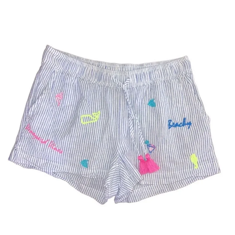 Vineyard Vines Size XS Embroidered Blue and White Striped Pajama Shorts - Picture 1 of 4